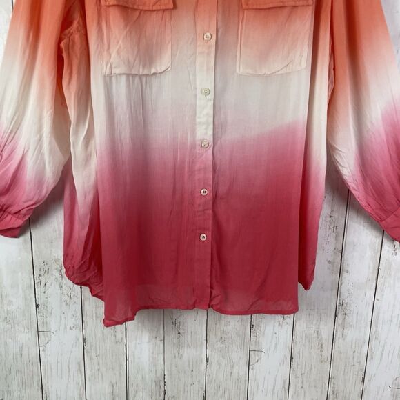 Denim 24/7 Womens Top 22W Ombre Lightweight Pockets Long Sleeve Orange Pink - Picture 2 of 8